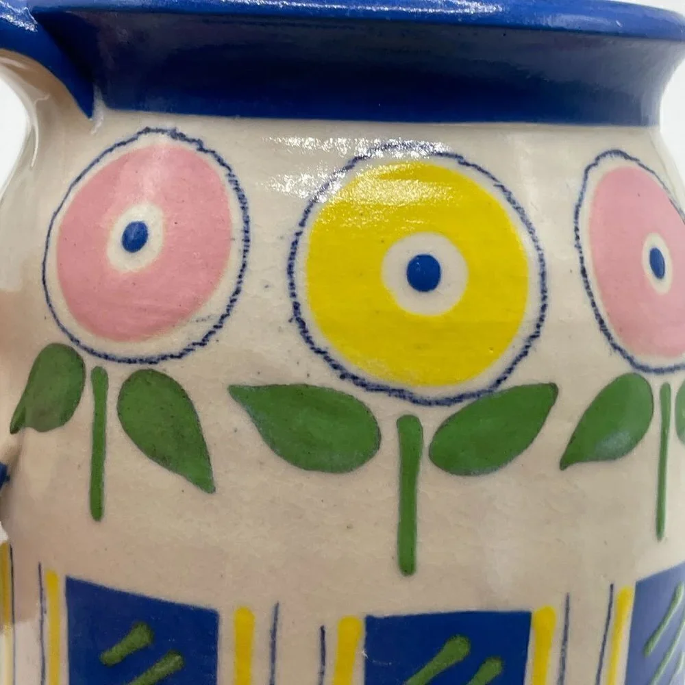 Elisa Keitzer 1987 Vintage Studio Pottery Floral Ceramic Hand Paint Pitcher 5.5